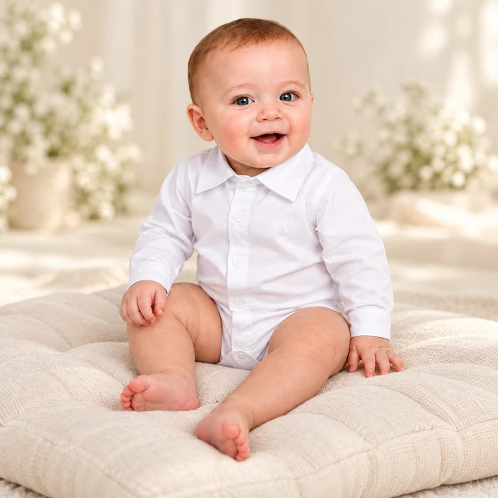 Camisa Social / Body Infantil Branco Manga Longa