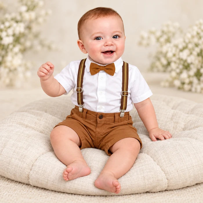Conjunto Social Infantil Bermuda  – Branco e Caramelo