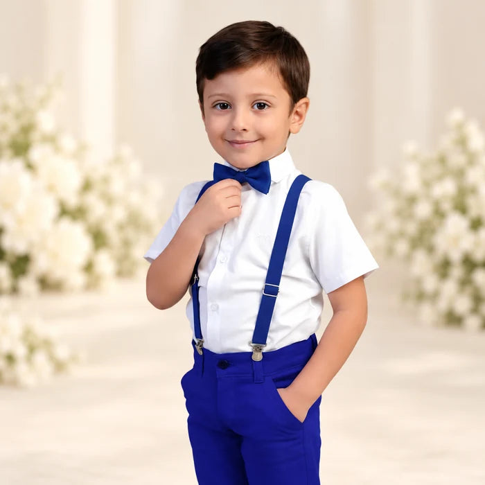 Conjunto Social Infantil Menino – Branco e Azul Royal | Bermuda