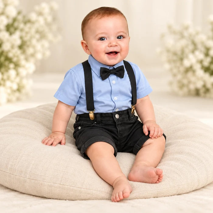 Conjunto Social Infantil Menino – Azul Claro e Preto | Manga Curta