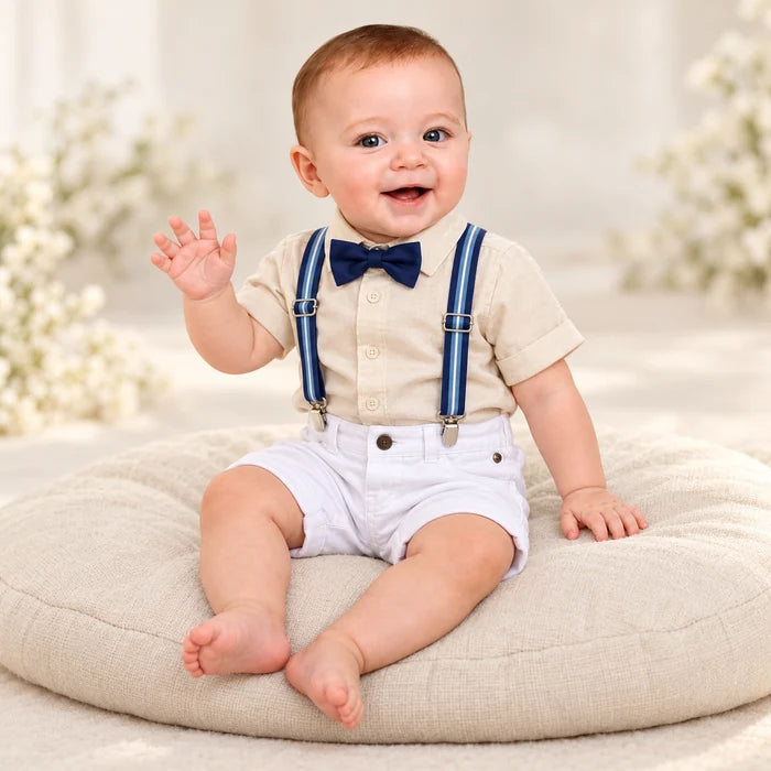 Conjunto Social Infantil Menino – Camisa Bege + Bermuda Branca