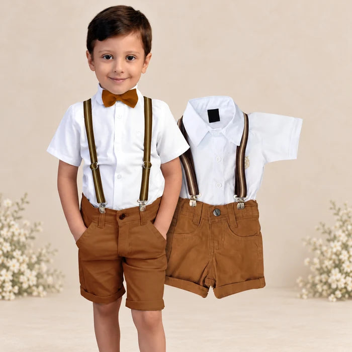 Conjunto Social Infantil Bermuda  – Branco e Caramelo