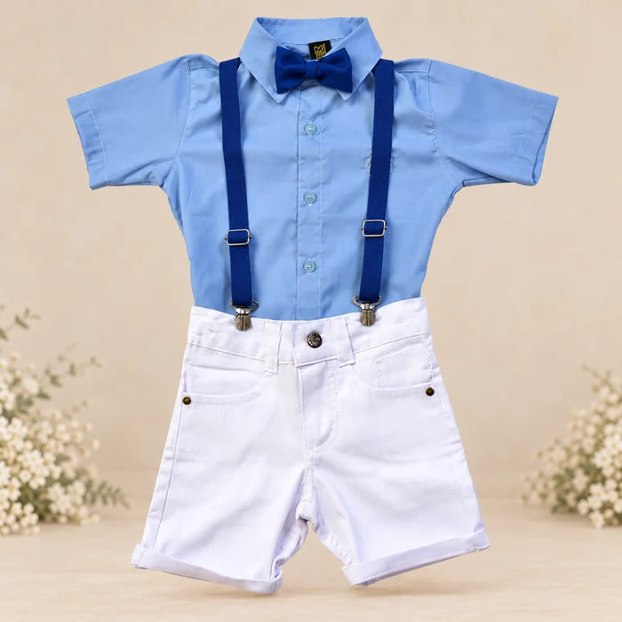 Conjunto Social Infantil Menino – Azul Bebê, Branco e Azul Royal