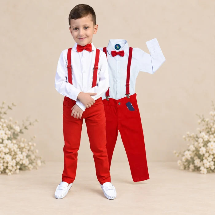 Conjunto Social Infantil Menino – Manga Longa + Calça | Vermelho