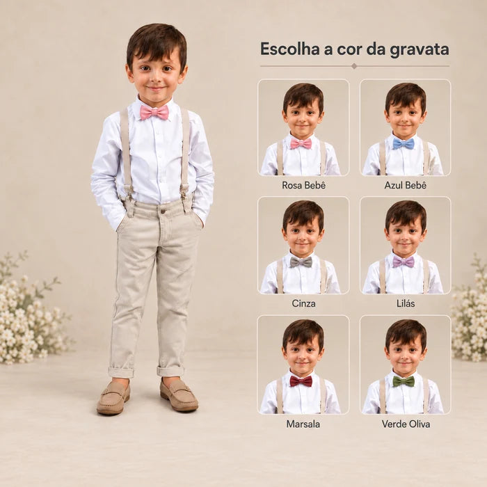 Conjunto Social  Pajem Bege com Gravata Borboleta várias cores P ao 16