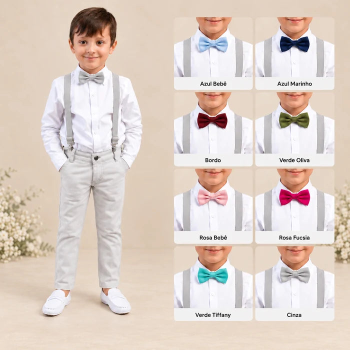 Conjunto Pajem Cinza Manga Longa - Gravata Varias Cores P ao 16