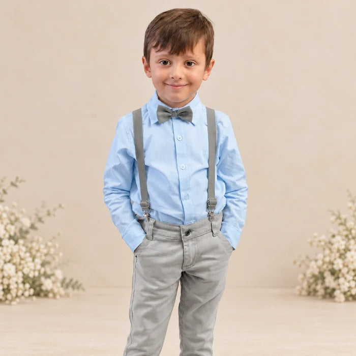Conjunto Com Suspensório e Camisa Manga Longa Azul Bebê