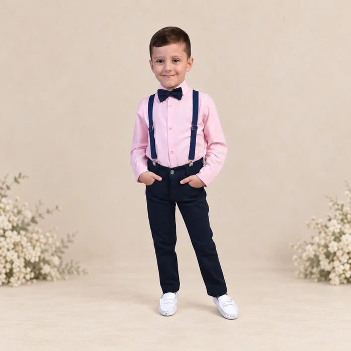 Conjunto Pajem Manga Longa Rosa Bebê e Azul Marinho