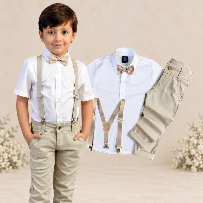 Conjunto Pajem Infantil para Casamento | Suspensório e Gravata - Manga Curta